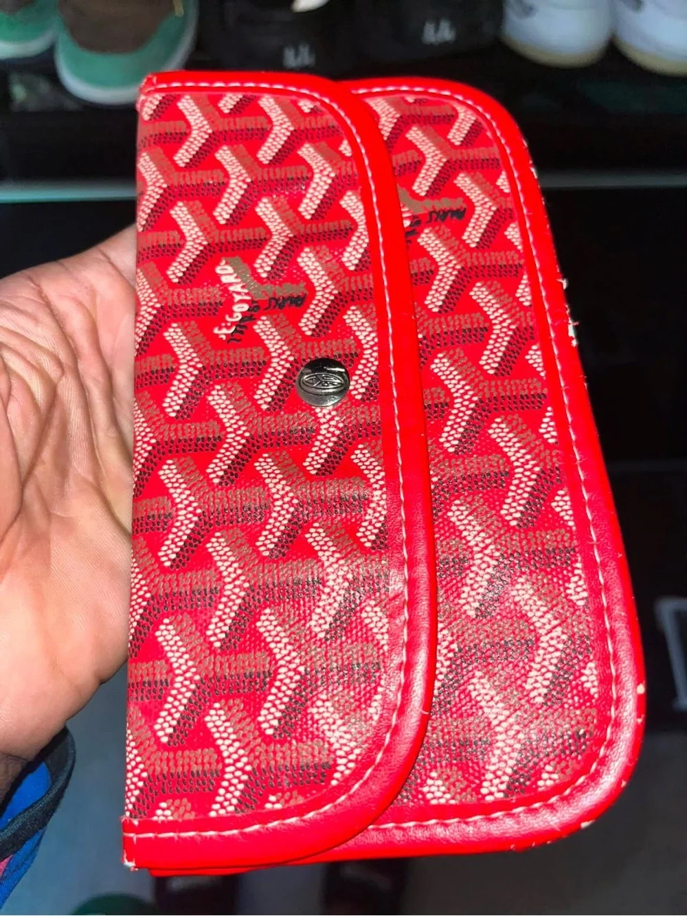 Red Goyard-Style Canvas Wallet